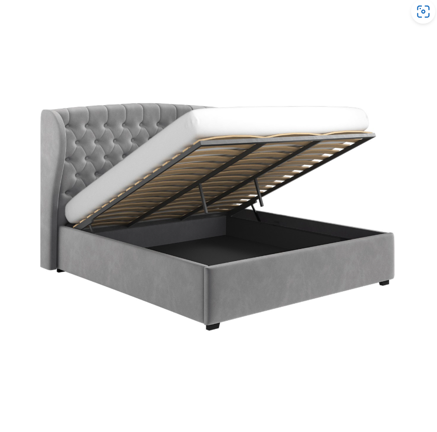 Grey Velvet Ottoman Bed with Winged Headboard - Safina