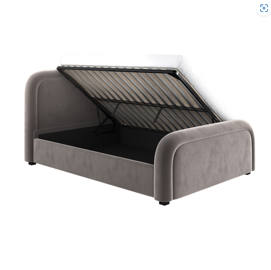 Mink Brown Velvet Ottoman Bed with Curved Headboard - Naomi