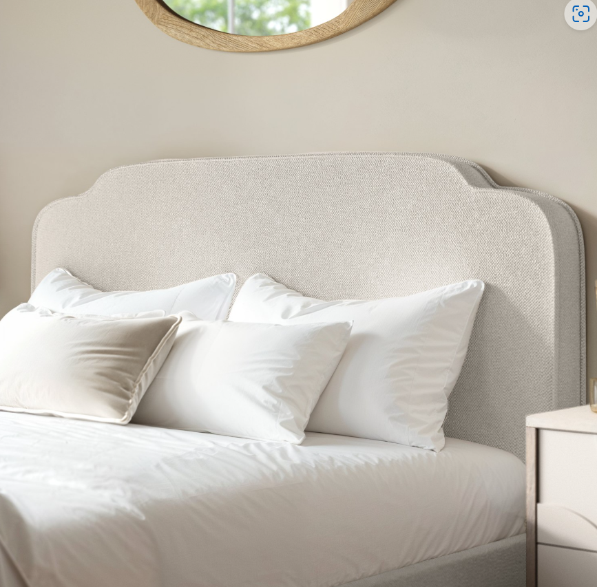 Cream Upholstered Ottoman Bed with Scalloped Headboard - Siena