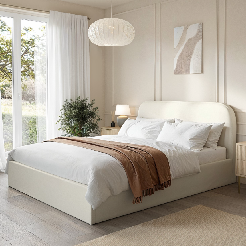 Cream Fabric Ottoman Bed Frame - Zara