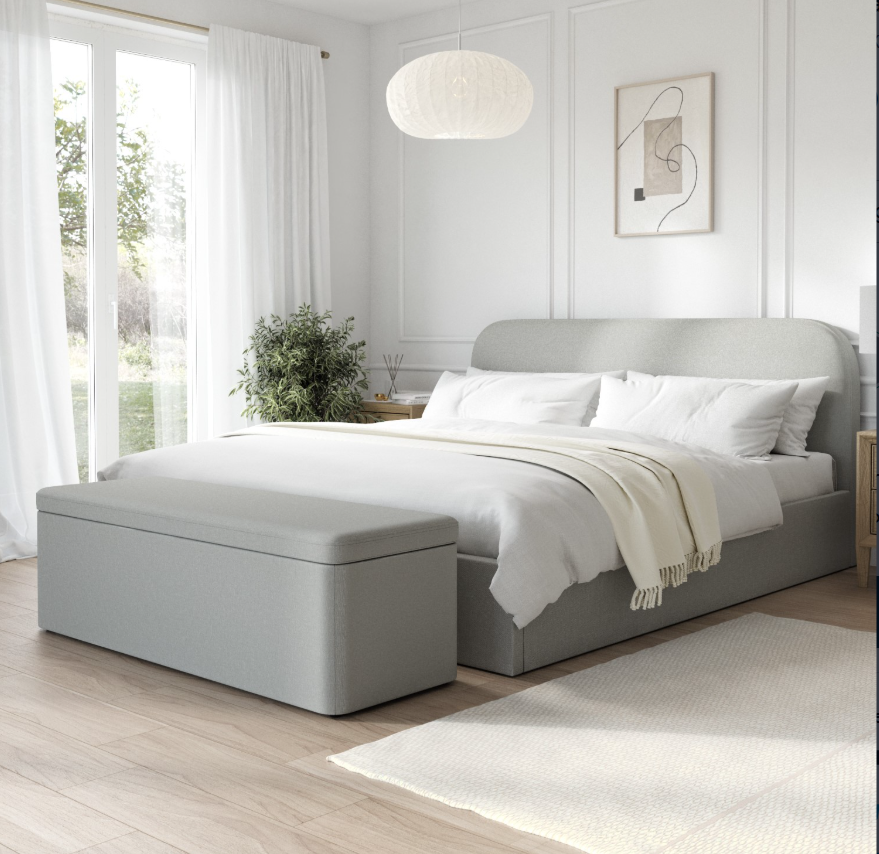 Grey Upholstered Ottoman Bed Frame - Zara