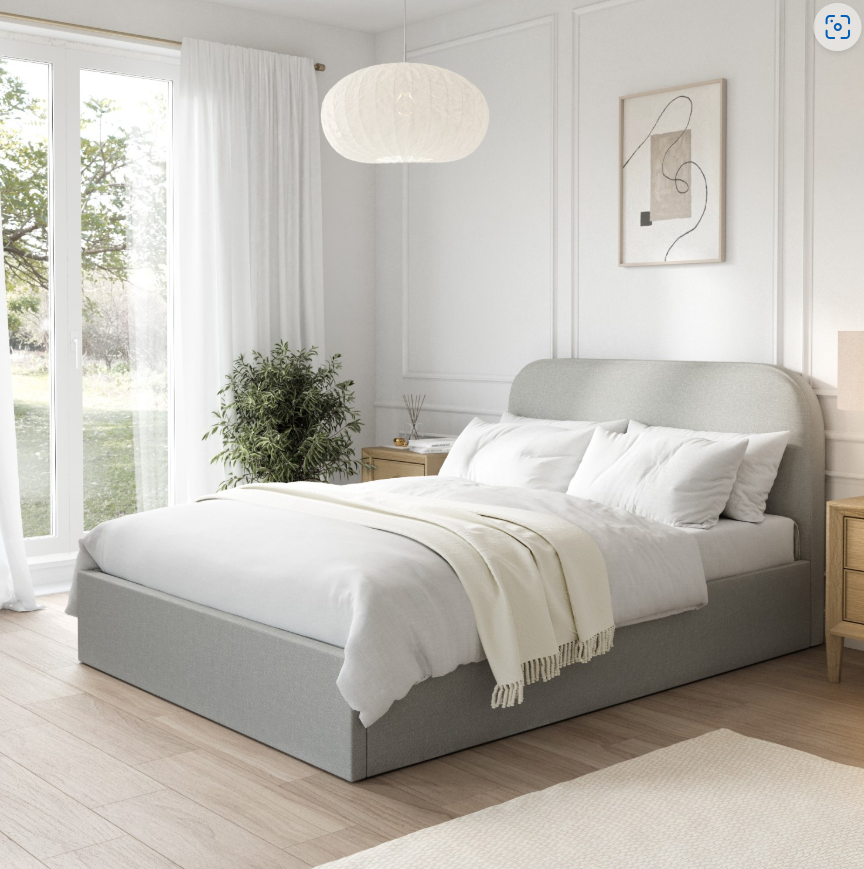 Grey Upholstered Ottoman Bed Frame - Zara