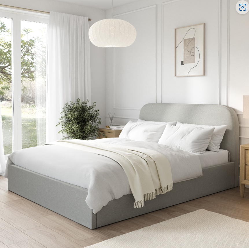 Grey Upholstered Ottoman Bed Frame - Zara