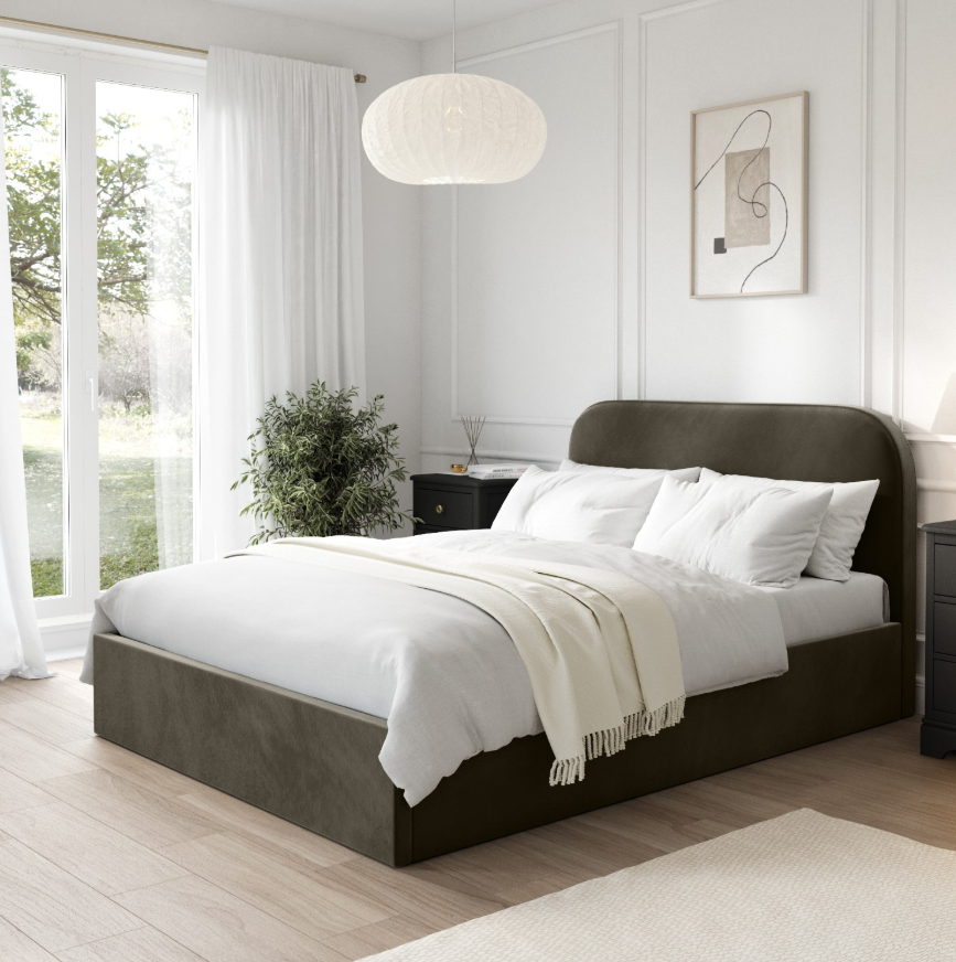 Khaki Green Velvet Ottoman Bed Frame - Zara