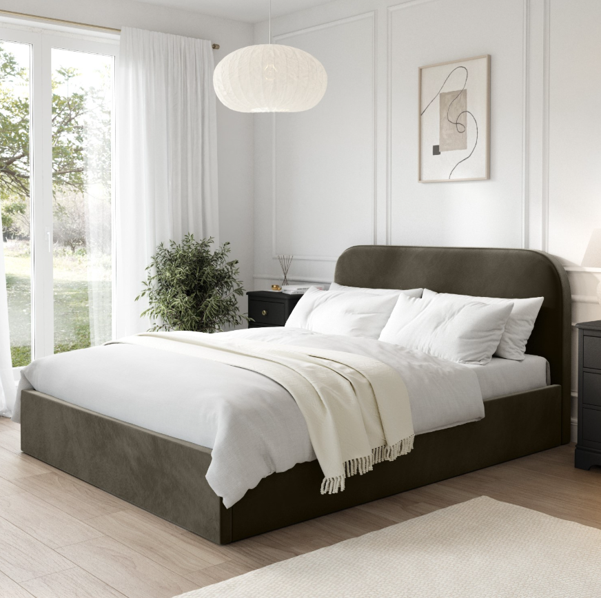Khaki Green Velvet Ottoman Bed Frame - Zara
