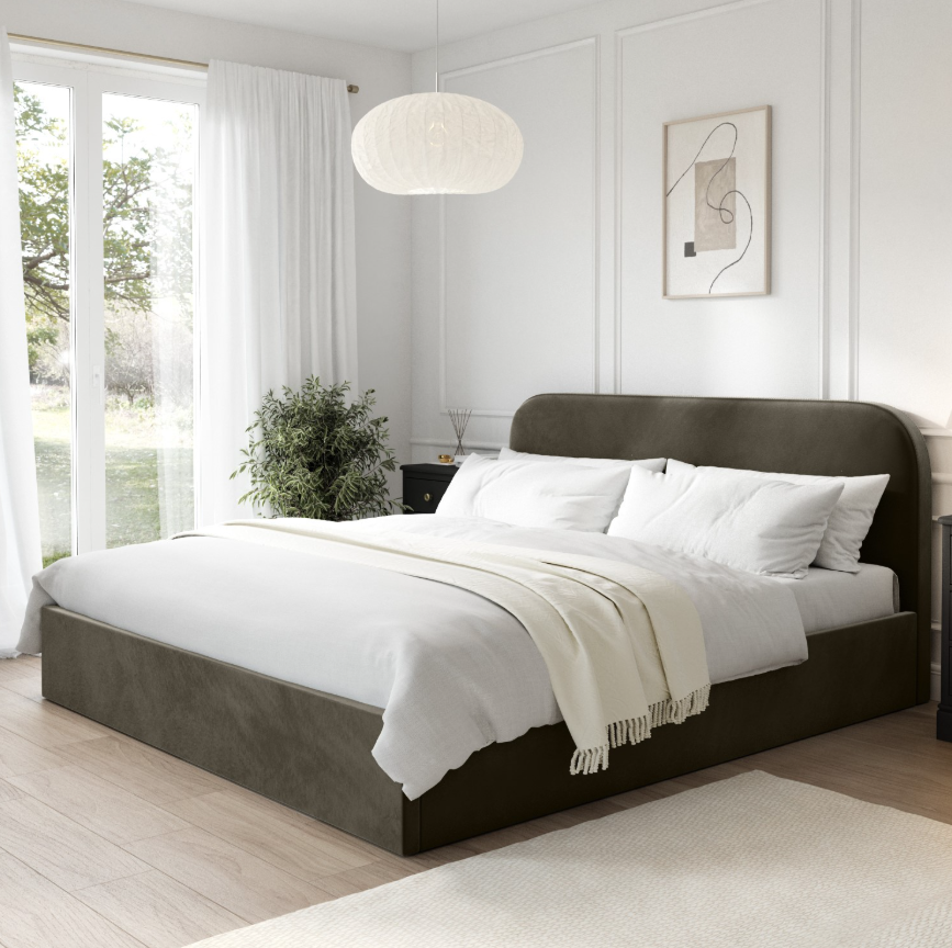 Khaki Green Velvet Ottoman Bed Frame - Zara