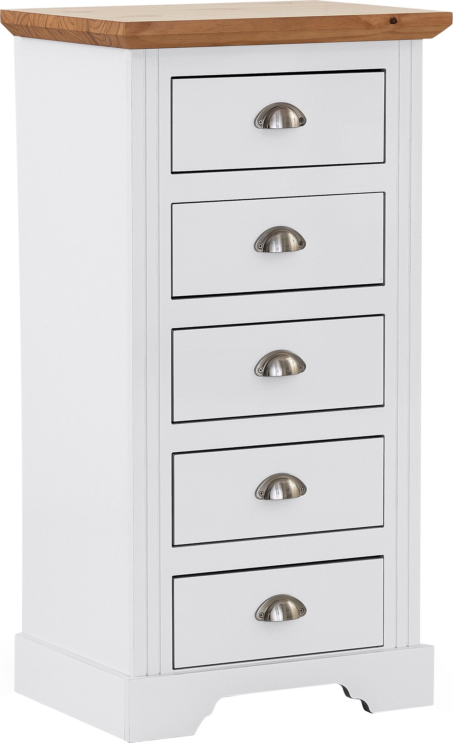 TOLEDO 5 DRAWER NARROW CHEST - WHITE/OAK EFFECT