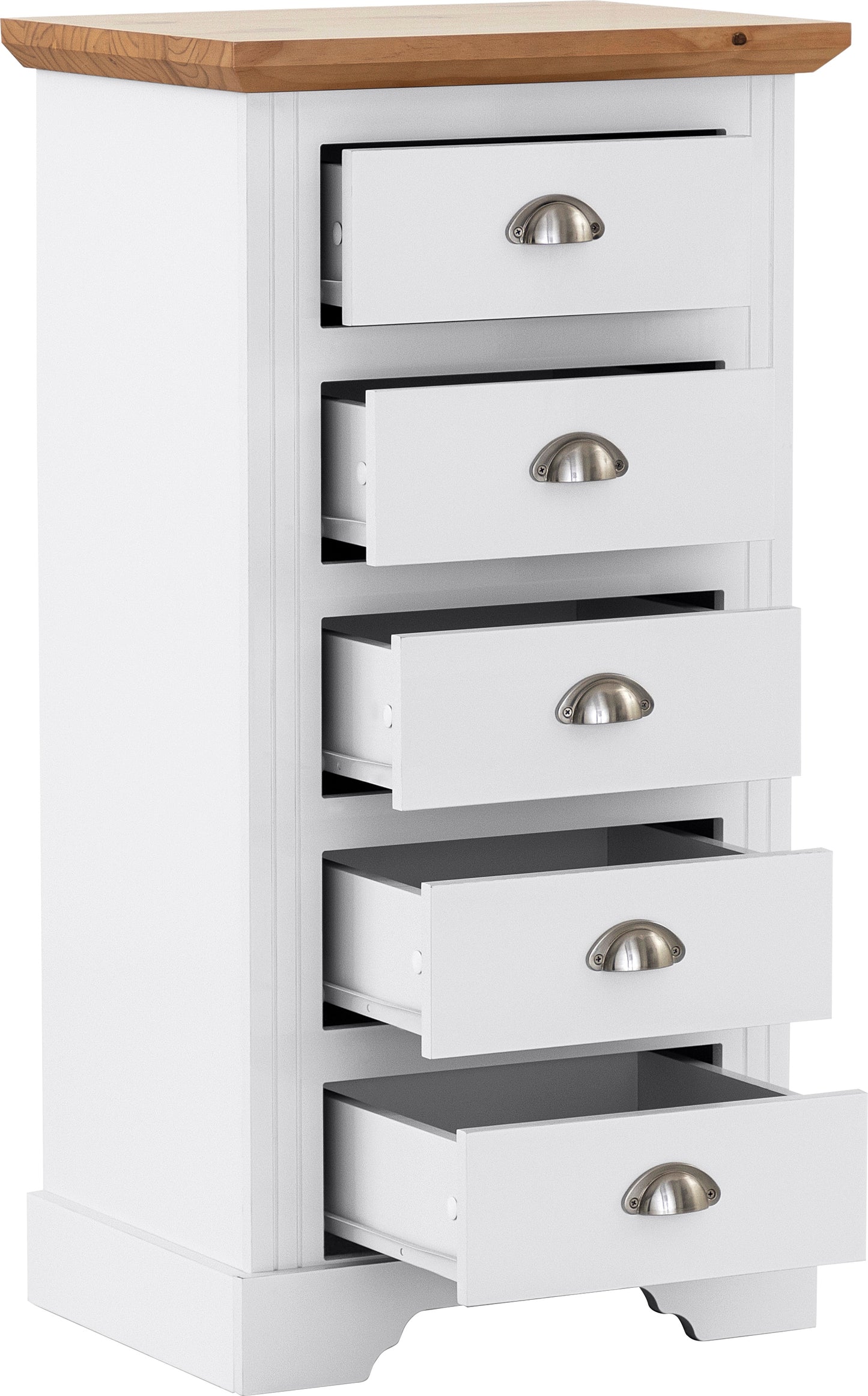 TOLEDO 5 DRAWER NARROW CHEST - WHITE/OAK EFFECT