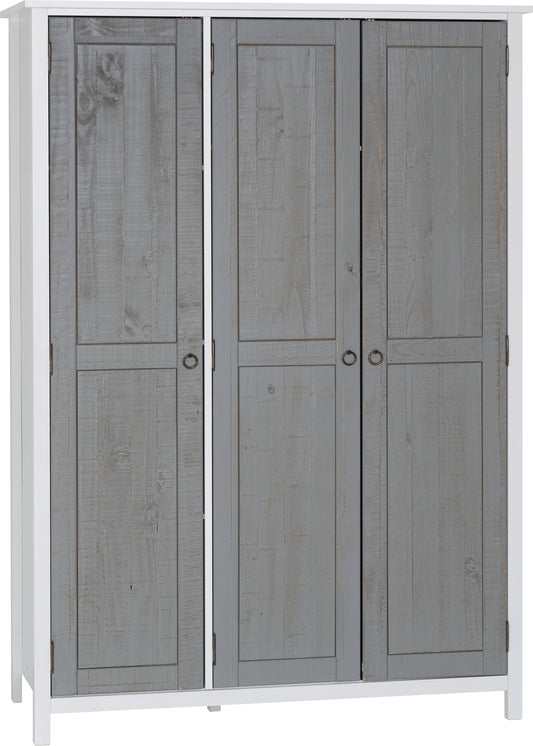 VERMONT 3 DOOR WARDROBE - WHITE/GREY