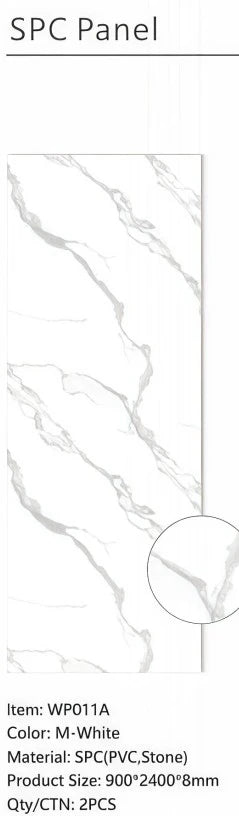 Wall Panel 011A - White Marble W:90cm - (Wall Board) Price per 1 Panel