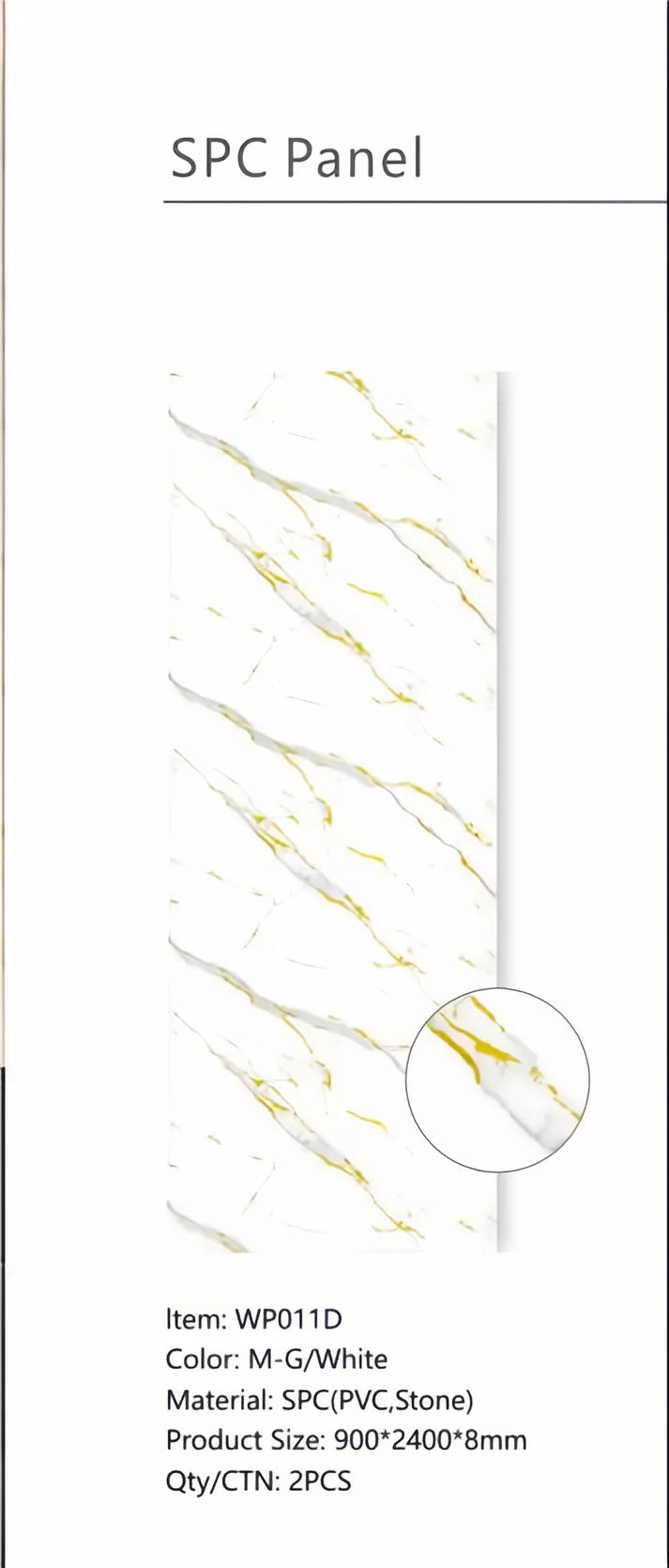 Wall panel 011 D / Gold and White Marble W:90cm - (Wall Board) Price per 1 Panel