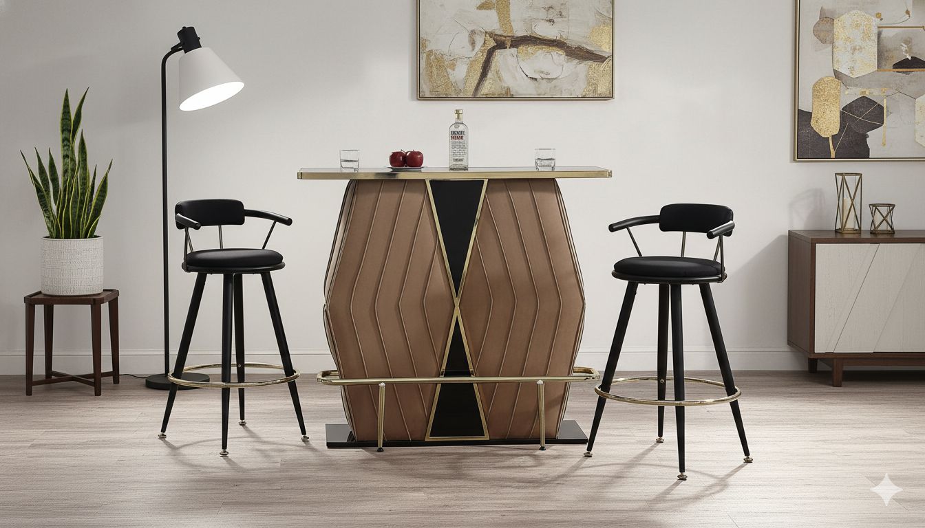Bar Table With Shelves & Stools