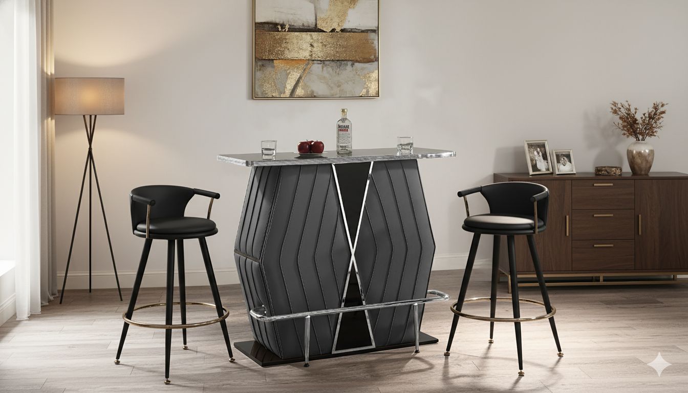Bar Table With Shelves & Stools